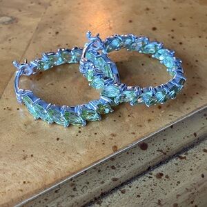 Natural Peridot Sterling Silver Hoop Earrings